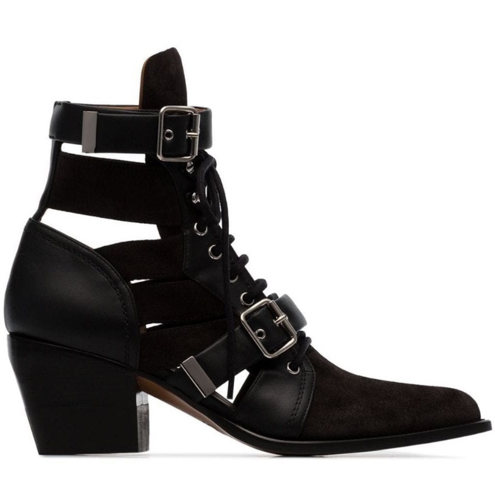 NEW AUTH Chloé Reilly 60 Buckle Booties, Black, 7